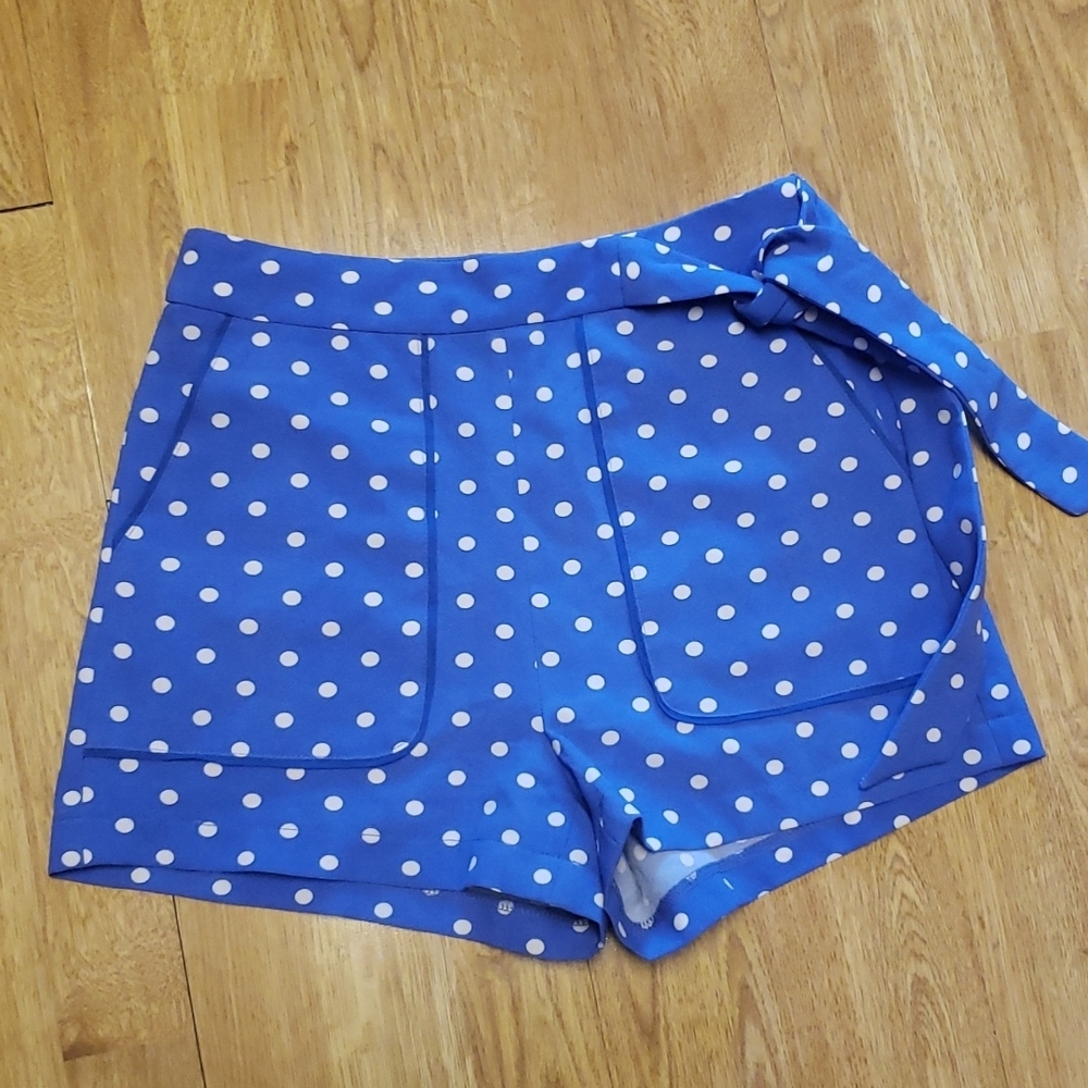 Blue/white polka dot high-waisted shorts size small